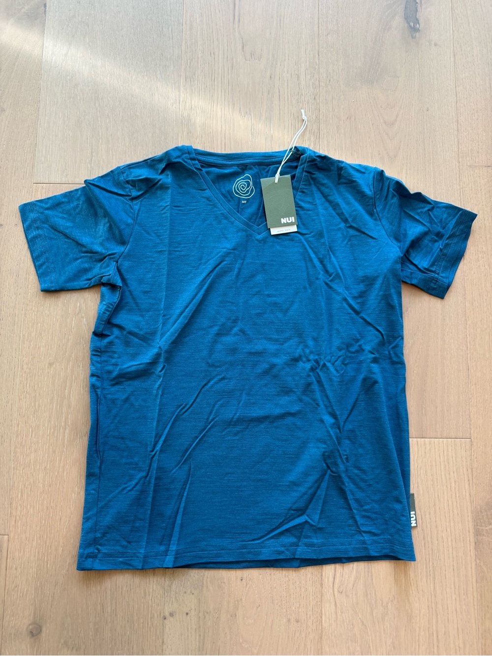 Nui Organics Plunge Tee Mallard Teal V-Neck Wool/Tencel Blend- NWT
